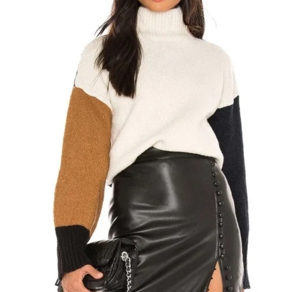 FRAME Color Blocked Sweater Turtleneck Pullover Wool Silk Cashmere - Picture 12 of 13